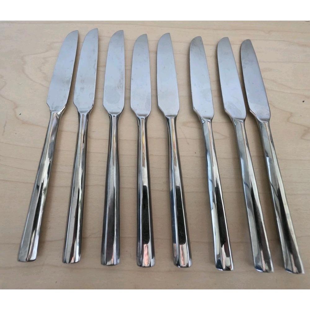 LOT OF 8 Retroneu CYLINDER Dinner Knives 9" Stainless Steel 18/8 Korea MCM